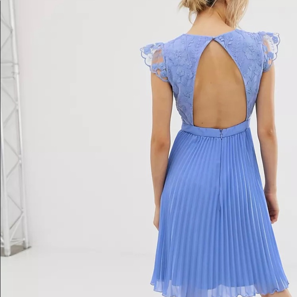 Pleated Embroidered Top Cornflower Blue Dress Gem